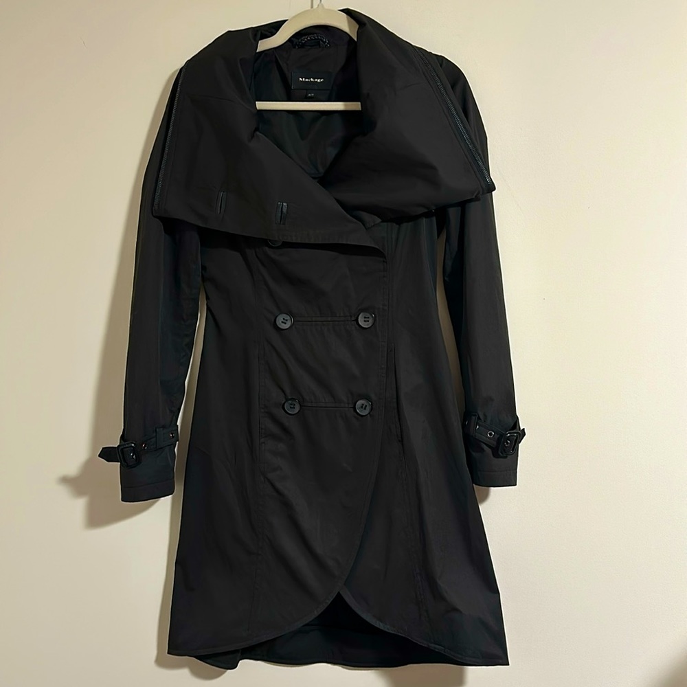 Mackage Black trench raincoat rain jacket light hidden hood